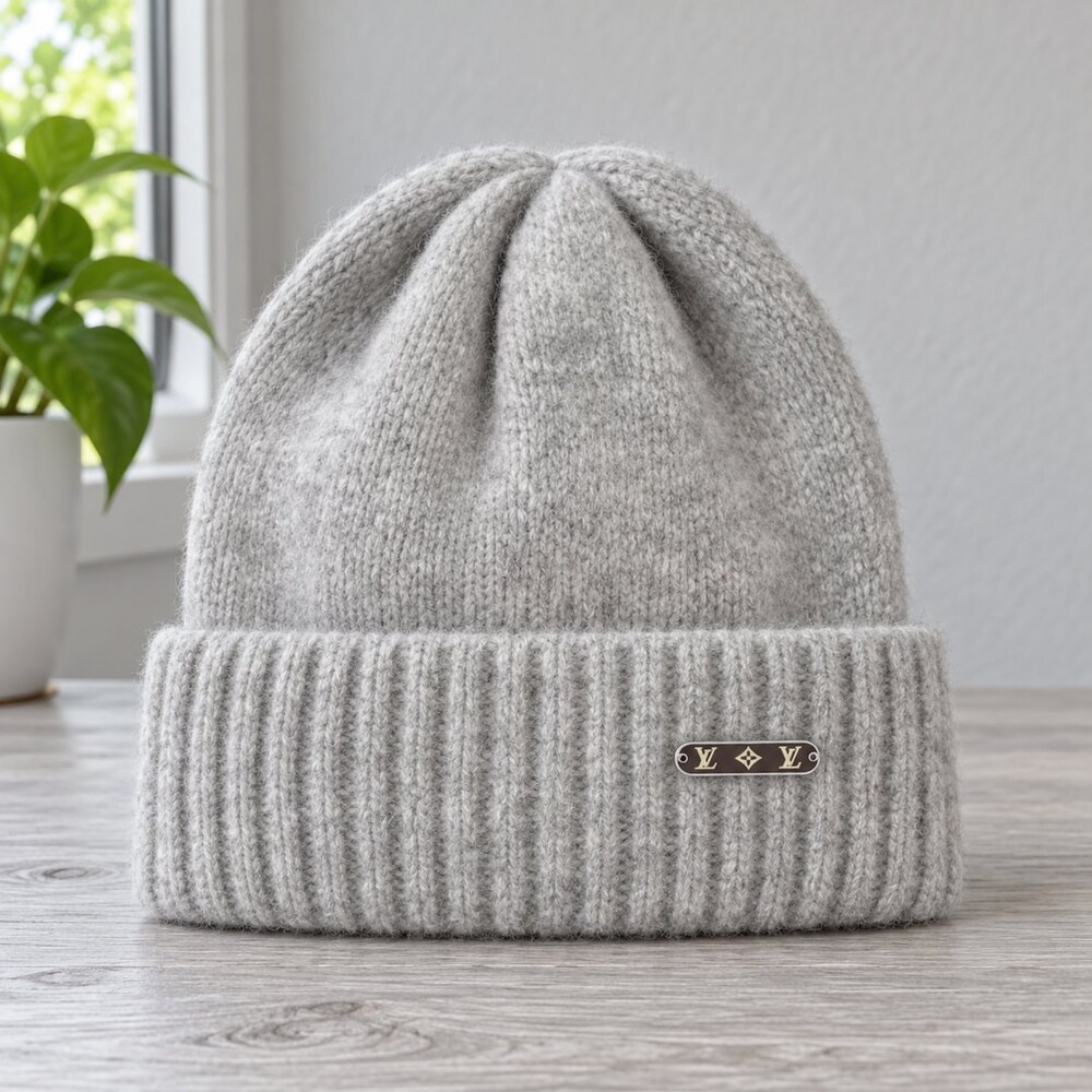 Louis Vuitton Light Gray Ribbed Beanie - Picture 1 of 6